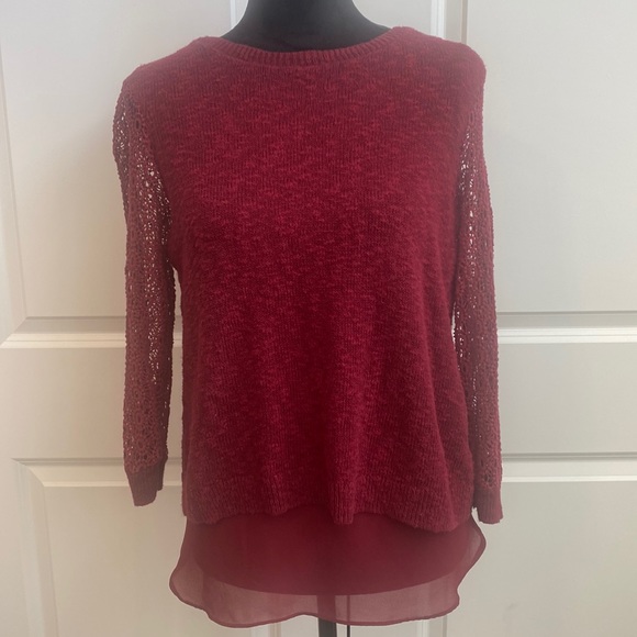 Lucky Brand Tops - Lucky Brand Red Wine Colored Lace Sleeve, Layered Open Back Blouse